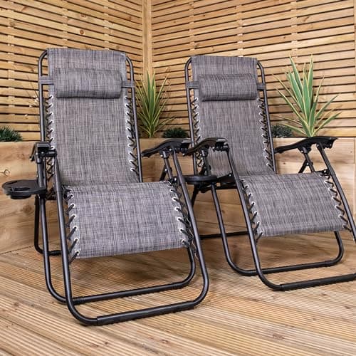 Image of Samuel ALEXANDER Set of 2 Multi Position Zero Gravity Relaxer Chair Sun Lounger in Mixed Grey