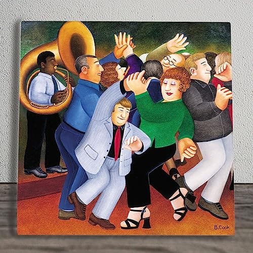 Image of Global Designs Jiving To Jazz Ceramic Tile Picture Plaque Sign Musical Wall Art By Beryl Cook UV Printed Artwork 20x20cm