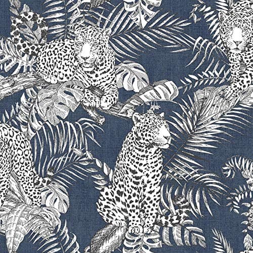 Image of Mamboa Wallpaper Darcy James Jaguar Jungle Tropical Blue