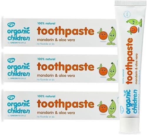 Image of Green People Organic Children Mandarin & Aloe Vera Toothpaste - 100% Natural, for Kids - Fluoride & SLS Free - Vegan, Organic & Cruelty Free, 3X 50ml