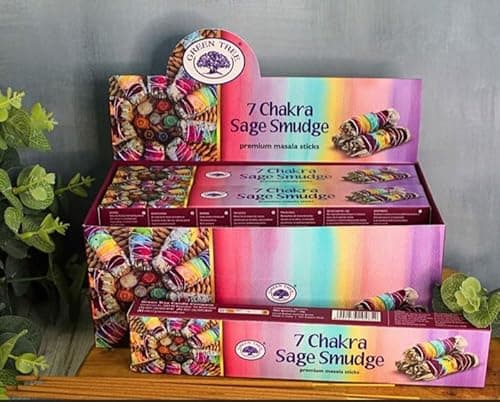 Image of Green Tree 7 Chakra Sage Smudge – Premium Masala Incense Sticks | 3 Pack Set with JRose Burner | Energy Cleansing & Meditation