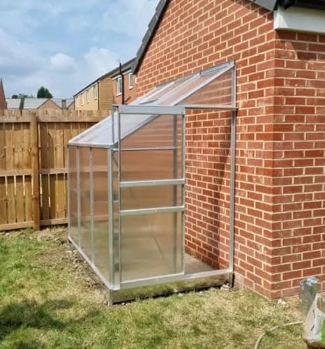 Image of Walk In Greenhouse Lean To Wall Aluminium Metal Plant Grow Shelter Kit Garden Yard Patio Outdoor Polycarbonate UV Resistant Roof Door Backyard House