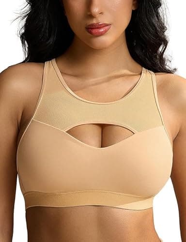Image of WingsLove High Impact Sports Bra for Women Support Wireless Cross Back Padded Running Workout Bras (Nude,38D)