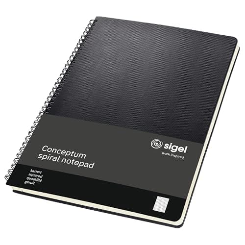 Image of SIGEL CO820 Spiral Notepad, approx. A4, squaRed, hardcover, Black - Conceptum
