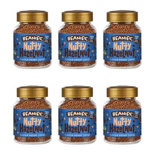 Image of 6X Beanies Nutty Hazelnut Flavoured Instant Coffee Jars: 50g per jar
