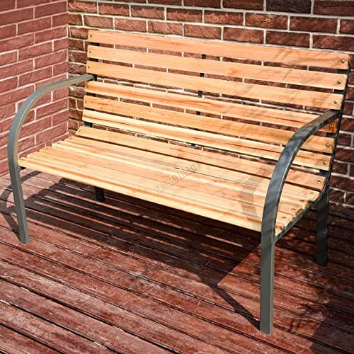 Image of BIRCHTREE Wood Slatted Metal Frame Garden Bench 2 Seater Outdoor Patio Park Seat BT-WGB05 Natural