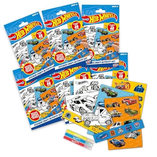 Image of Hot Wheels Licensed Sticker Craft Activity Set with 40 Character Stickers for Children, Card Cars, Colouring Pens & Sheets, Age 3+, Craft Kits for Kids, Creative Maker Kitz by Bladez Toyz - 6 Pack