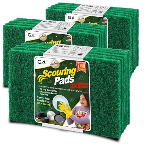 Image of G4GADGET Heavy Duty Scouring Pads Green 15 Pack (3.9 x 5.9 inch / 10 x 15 cm) – Non-Scratch Multipurpose Scrubber for Kitchen, Pots, Pans, Sink & Dish Cleaning – Durable Reusable Scourers