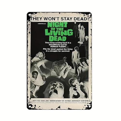 Image of Vintage Night Of The Living Dead Metal Tin Sign - Iron Wall Hanging Art 8"x12" - Retro Style Decor for Bedroom, No Electricity Needed