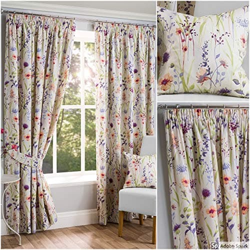 Image of Sundour Hampshire Pencil Pleat Curtains 90 x 54, Half Panama Polycotton, Multi