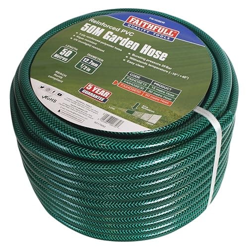 Image of Faithfull 50M (164ft) Reinforced Hose 12.7 mm (1/2 Inch) Diameter – PVC Garden Hose Pipe