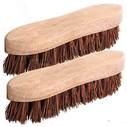 Image of 2 x Traditional Floor Scrubbing Brushes Hard Bristle 8" (200mm) Wooden Hand Deck