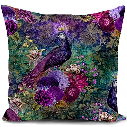 Image of HUASHUZI Purple Cushion Cover Peacock Gifts Double-sided Design Peacock Decorations Home for Livingroom Outdoor Garden Couch Sofa Decor 18"x18"(45x45cm)