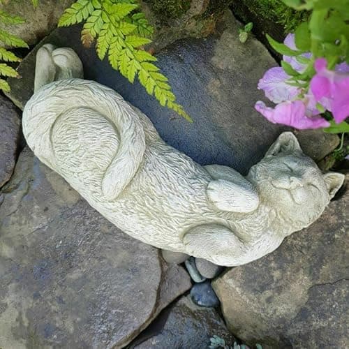 Image of Laying Cat Statue | Reconstituted Stone Animal Concrete Garden Outdoor Kitten Kitty Ornament Decoration