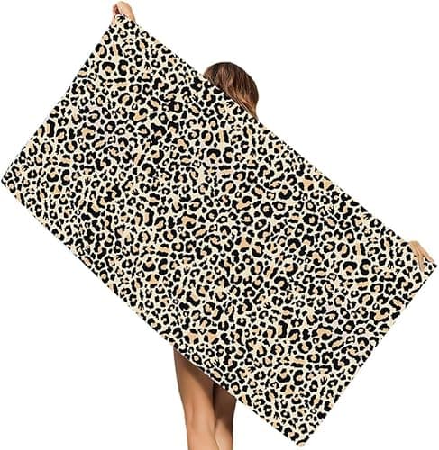 Image of bzjqh Leopard Beach Towels for Adult, Leopard Print Microfiber Sand Towel, Travel Pool Swimming Sports Sand Free Quick Dry Bath Towel for Pool, Beach, Yoga- 150x75cm