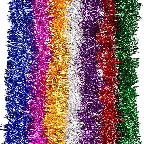Image of Euvoym 7 Color Christmas Tree Hanging Tinsel Decoration Metallic Twist Garland Fine for Indoor/Outdoor Party Decoration (7)