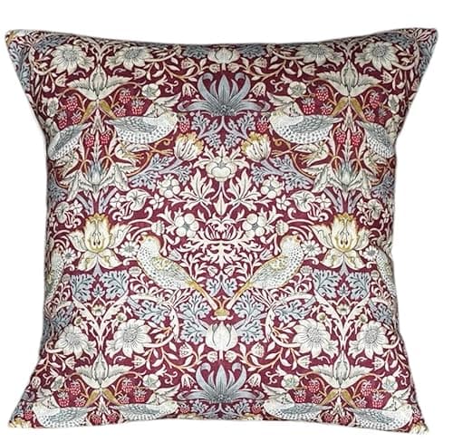 Image of Clarke & Clarke William Morris Strawberry Thief Fabric Cushion Cover, 40 x 40 cm, Plum, Decorative