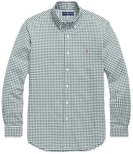 Image of Polo Ralph Lauren Men's Long Sleeve Classic Oxford Shirt, (Fall/Winter 2022) Checkered Green, Large