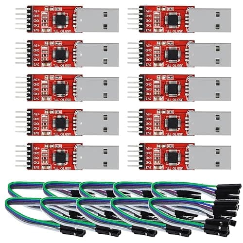 Image of HJHYUL CP2102 USB to TTL Serial Adapter – USB 2.0 to 5Pin UART Converter Module with 3.3V/5V Output, STC Compatible, Includes Jumper Wires – for Arduino, ESP8266, STM32, DIY Projects (10-Pack)