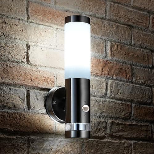 Image of Auraglow Brushed Chrome Dual Function PIR Infrared Motion Sensor Detector LED Wall Light (Cool White)