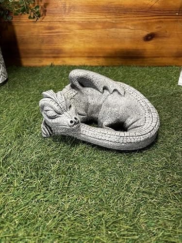 Image of STONE GARDEN SLEEPING DRAGON HAND CAST CUTE STATUE MYTHICAL GOTHIC ORNAMENT