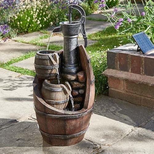 Image of Smart Solar Whisky Barrels Cascade Solar Powered Water Fountain