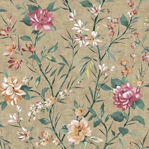 Image of SOPHIE LAURENCE Oriental Trail Floral Wallpaper for Bedroom Decor, Vintage Botanical Motif Wallpaper, Offset Pattern, Wall Paper Paste, 10m Wall Paper Roll for Interior Design