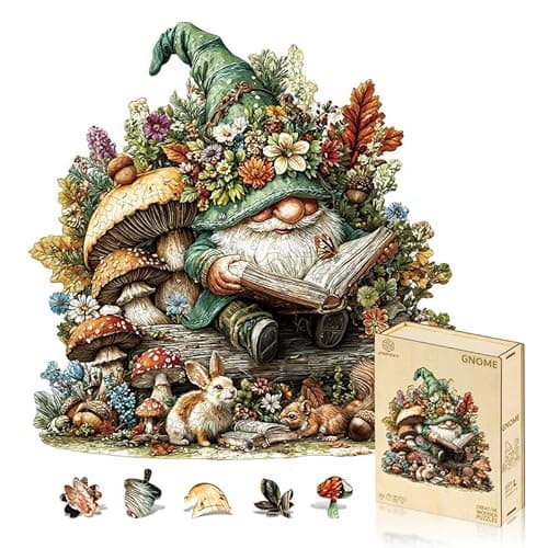 Image of Jigfoxy Wooden Puzzles for Adults, 294-Piece Gnome Jigsaw Puzzle, Unique Animal-Shaped Jigsaw Puzzle for Adults and Teens, Creative Gift with Premium Wooden Box,13.4 * 13.1in
