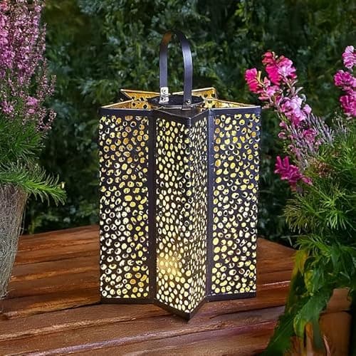 Image of Marco Paul LED Firefly Star Solar Lantern - Large Metal Star Hanging Garden Ornaments Outdoor - Lantern for Garden Decor, Patio Hanging Lights & Outdoor Christmas Gifts for Women