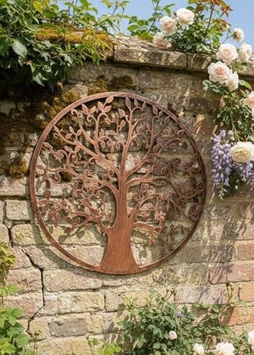 Image of Handmade Tree of Life Metal Wall Art, Bronze Powder Coated, 80cm, Indoor Outdoor Garden Decor