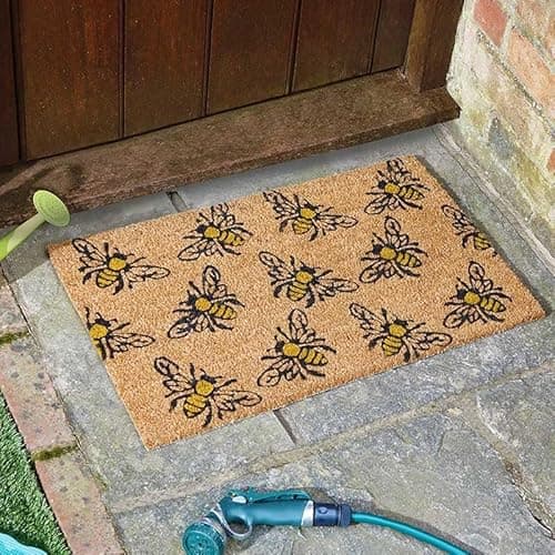 Image of Garden Mile® Various Styles Of Large Novelty Printed Natural Coir Absorbent Entrance Doormat Vinyl Backed & Anti-Slip Rubber Floor Mat (Busy Bees Mat)