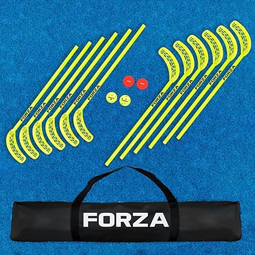 Image of FORZA Plastic Hockey Set for Kids | 12 Durable 35in Sticks with 2 Pucks 2 Balls and Carry Bag – Lightweight Safe Training Equipment for School, Club and Recreational Play