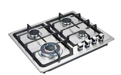 Image of Blue Flame HBS4501-60cm Built-in Gas Hob - 4 Burners with Wok Burner - Stainless Steel Body - Cast lron Pan Supports
