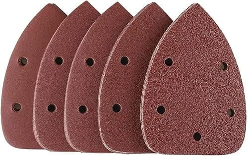 Image of 60 Pieces Mouse Detail Sander Pads, Sanding Sheets Hook and Loop Assorted 40/60/80/120/180/240 Grits Sander Paper, 5 Holes Triangle Sandpaper for Black and Decker Detail Palm Sander