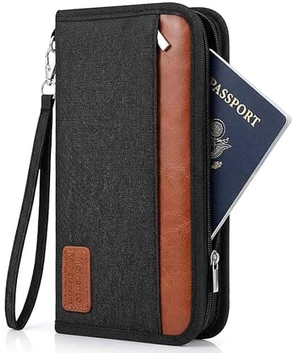 Image of MOIRENTO Passport Holder Travel Wallet - RFID Secure Zip Around with Removable Wristlet - Water Resistant Passport Pouch, Ticket/Mobile/Coin Pockets, Pen Holder, Key Chain, Travel Wallet Organiser