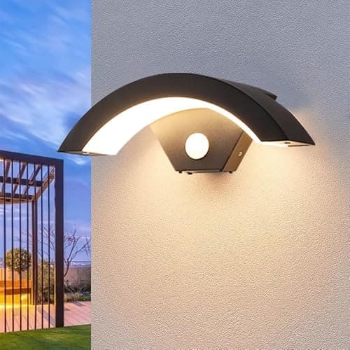 Image of Comely Outdoor Wall Light with Motion Sensor, 24W Modern Wall Lamp IP65 Waterproof, Black Arch Design Outdoor Lights for Garden Hallway Staircase Driveway, 3000K Warm White