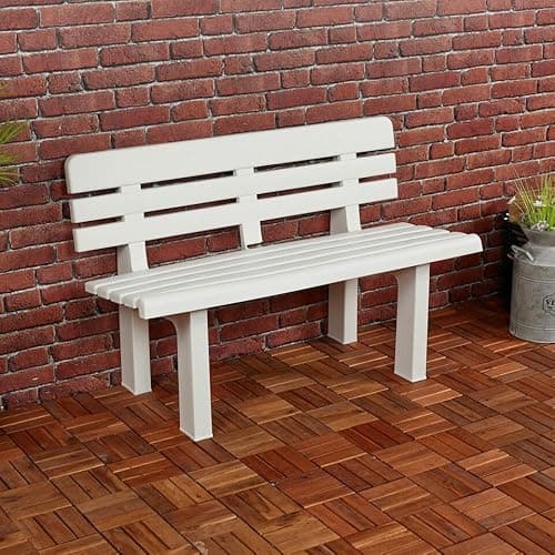 Image of URBN GARDEN 2 Seater Plastic Weatherproof Outdoor Garden Bench Heavy Durable Waterproof Patio Furniture Perfect for Garden Patio Deck or Balcony - White