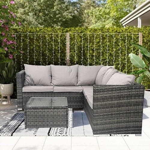 Image of Alivio 5 Seater Rattan Corner Sofa Set, PE Rattan Garden Furniture Set with Coffee Table, Anti-UV Cushions for Indoor Outdoor Patio - Grey
