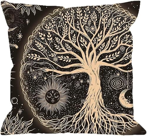 Image of KEIROUTK Cushion Covers Tree of Life Cushion Covers Sun Moon Stars Cushion Cover Aesthetic Galaxy Nature Home Decoration