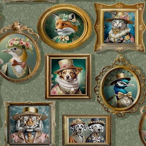 Image of SOPHIE LAURENCE Regal Beasts Wallpaper for Bedroom Decor, Victorian Animals in Picture Frames Wallpaper, Wall Paper Paste for Living Room Decor,10m Wall Paper Roll for Interior Design