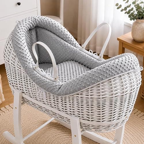 Image of For Your Little One Pod Moses Basket Bedding Set – Waffle & Dimple Designs with Hood, Quilt & Bumper | Soft & Breathable (Pod Moses Basket Not Included!) (Dimple, Grey)