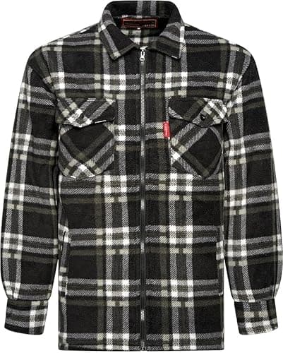 Image of U.S Trading Warm Winter Cosy Outdoor Fleece Padded Lumberjack Hooded Flannel Check Jacket Thick Quilted Work Wear Thermal Fleece Fur Lined Coat (UK, Alpha, XL, Regular, Regular, Black No Hood)