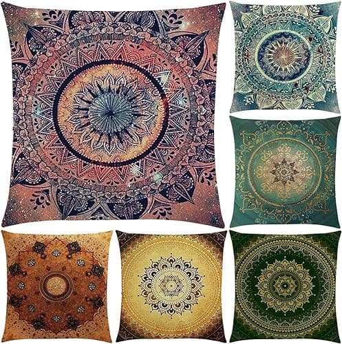 Image of Hodeacc 6 Pcs Modern Mandala Pillow Cases,Bohemian Throw Pillow Covers Hippie Pillowcases for Sofa Couch Bed Chair,18 x 18 Inch,CASE ONLY