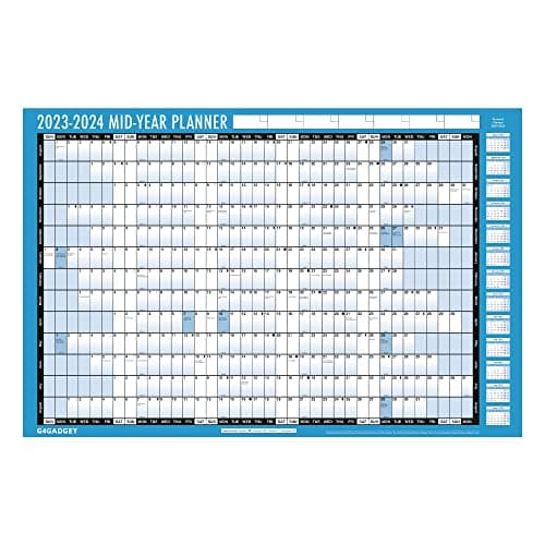 Image of 2023-2024 Mid Year Planner A1 Large Laminated Academic Wall-Planner 88CM X 58CM with Dry Wipe Marker Pen & Sticker Dots