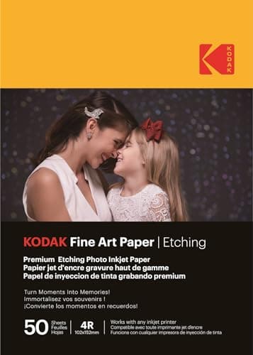 Image of KODAK Fine Art Paper - Premium Textured Photo Paper, Pack of 50 Sheets, A6 Size (10 x 15 cm), Matte Finish, Engraving Effect, 210 GSM, Compatible with All Inkjet Printers