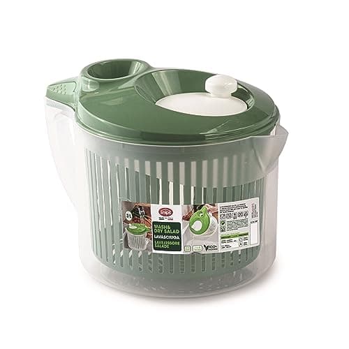 Image of Snips Salad Spinner 3 L – Lettuce Dryer with Water Drainage from Lid, Ergonomic Button and Large Handle, Green, 19.5 x 26.5 x 19 cm – Made in Italy