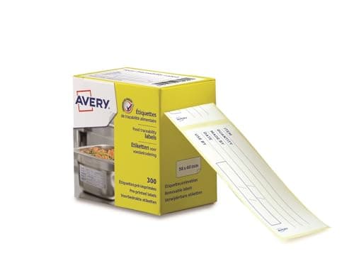 Image of Avery UK 98 x 40 mm Food Traceability Removable Pre-Printed Label - White (Pack of 300)