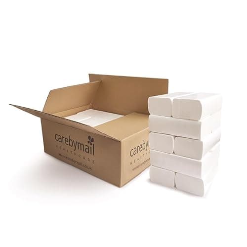 Image of Interfold Z-Fold Paper Hand Towels - White 2-Ply Absorbent & Strong Multi-fold Paper Towels - 10 Sleeves of 150 Sheets - Care by Mail Healthcare - Total of 1500