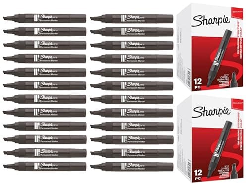 Image of Sharpie W10 Permanent Markers - Chisel Wedge Tip - Black Ink - Pack of 24