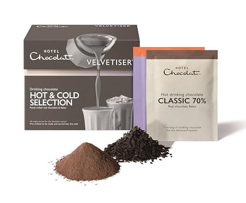 Image of Hotel Chocolat Hot & Cold Drinking Chocolate Selection Box - Luxury Chocolate Flakes - Pack of 10 Single-Serve Sachets, 310g - Suitable for Vegetarians